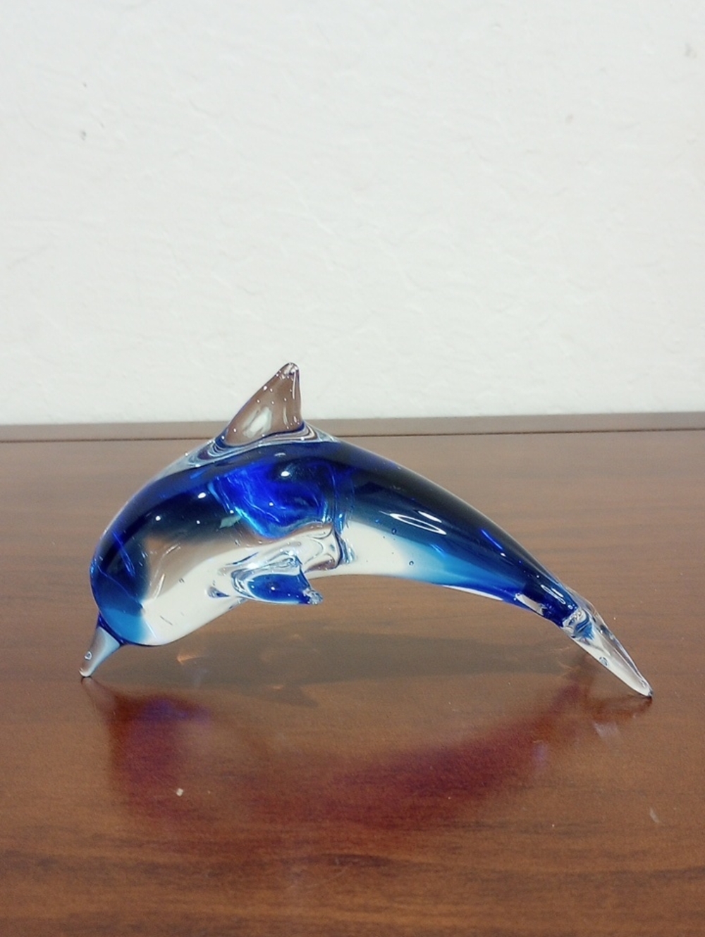 Blown Art Glass Murano-Style Dolphin Cobalt Blue Body Clear Glass Fins and Fluke